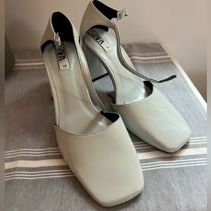 Brand new ZARA shoes: patent leather, light blue, block heel, size 9